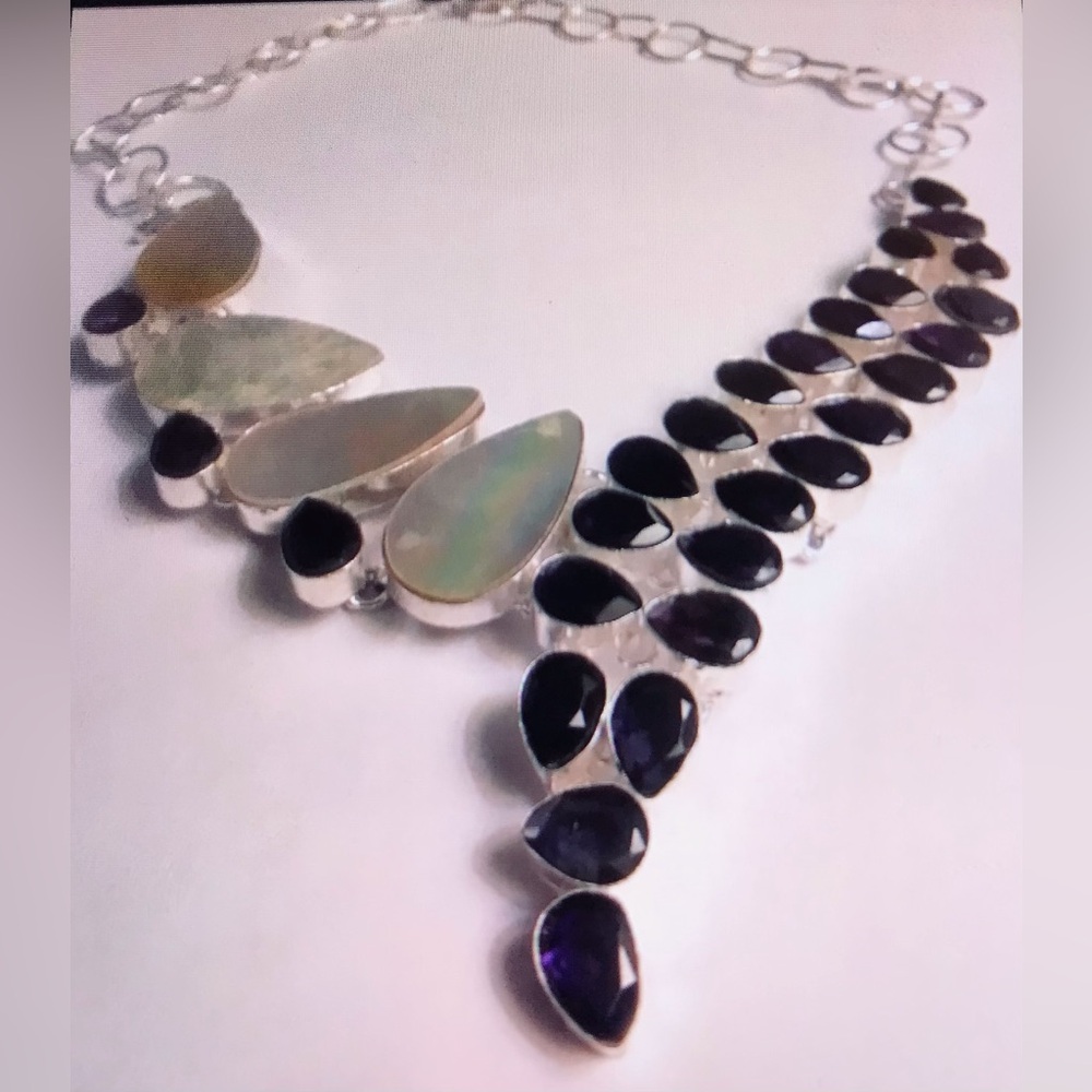 Mother of Pearl Amethyst 925 Sterling Silver Necklace